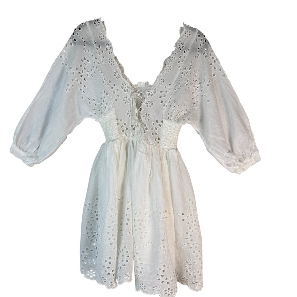 Free People FP One Lottie Eyelet Lace Mini Dress Boho Cottagecore Size S